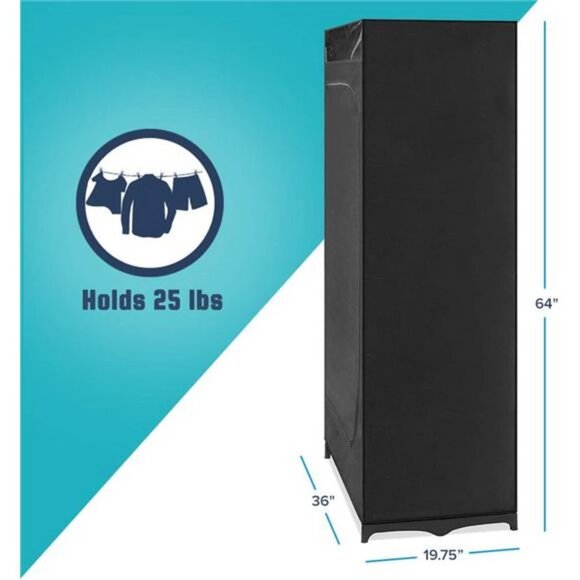 Portable Wardrobe Organizer with Hanging Rack - Black, 19.75 x 36 x 64” - Picture 4 of 6